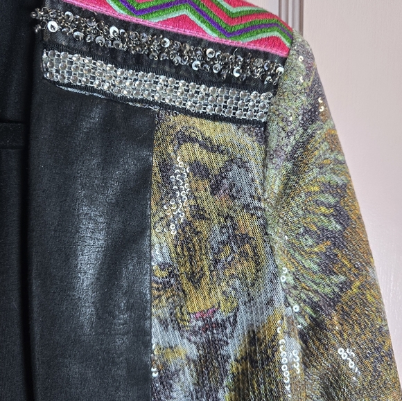 Custo Barcelona Sequin Tiger Embroidered Blazer Size 38 - Picture 3 of 6